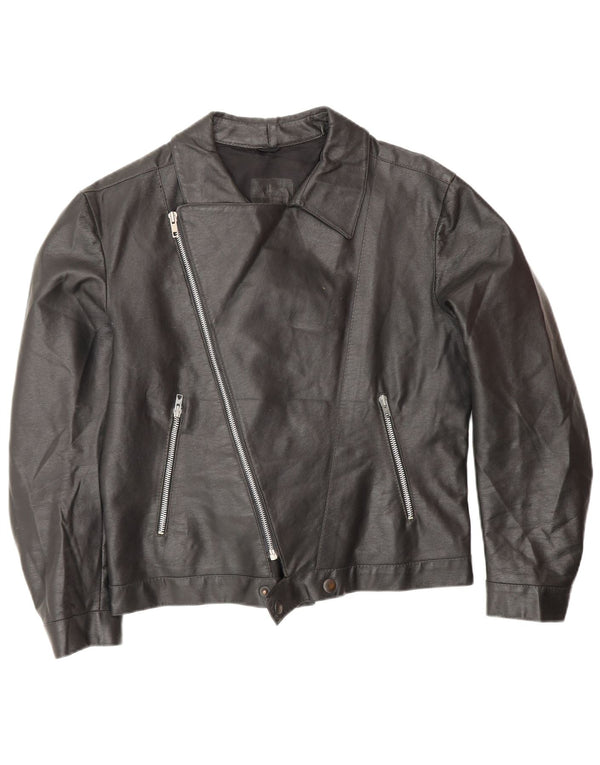 Vintage hombres cuero biker chaqueta Reino Unido 38 medio negro