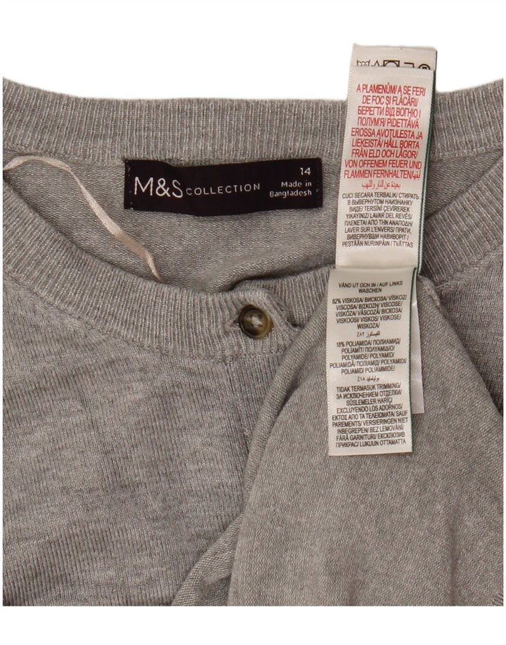 MARKS & SPENCER Suéter tipo cárdigan corto para mujer UK 44 Viscosa gris medio