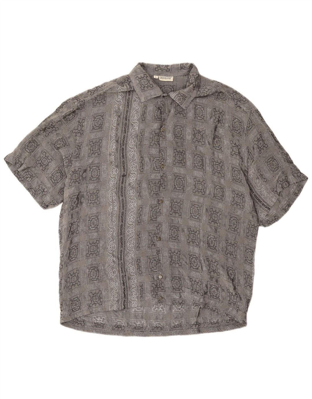 Vintage hombres camisa de manga corta grande gris comprobar acetato