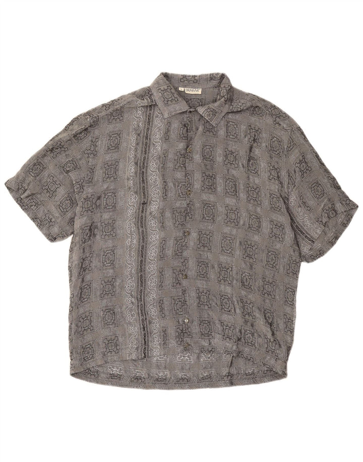 Vintage hombres camisa de manga corta grande gris comprobar acetato