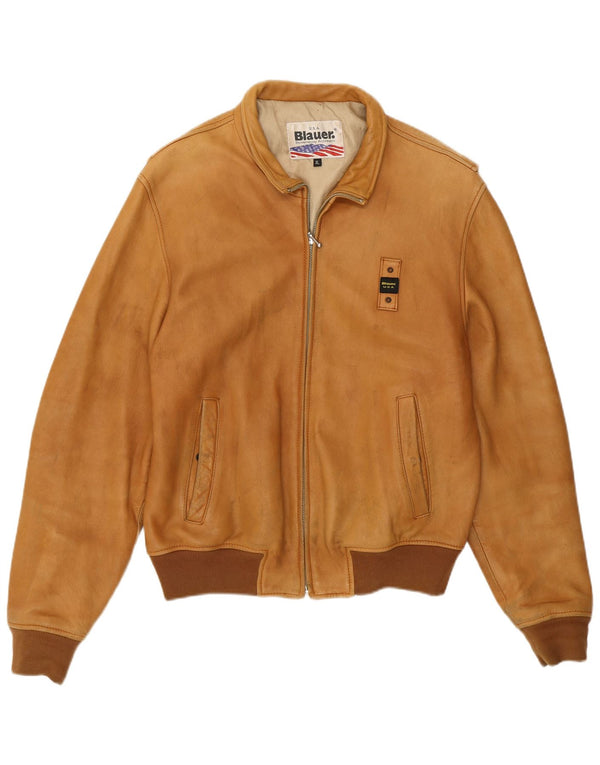 Blauer Chaqueta Bomber de Cuero para Mujer UK 18 XL Cuero Marrón