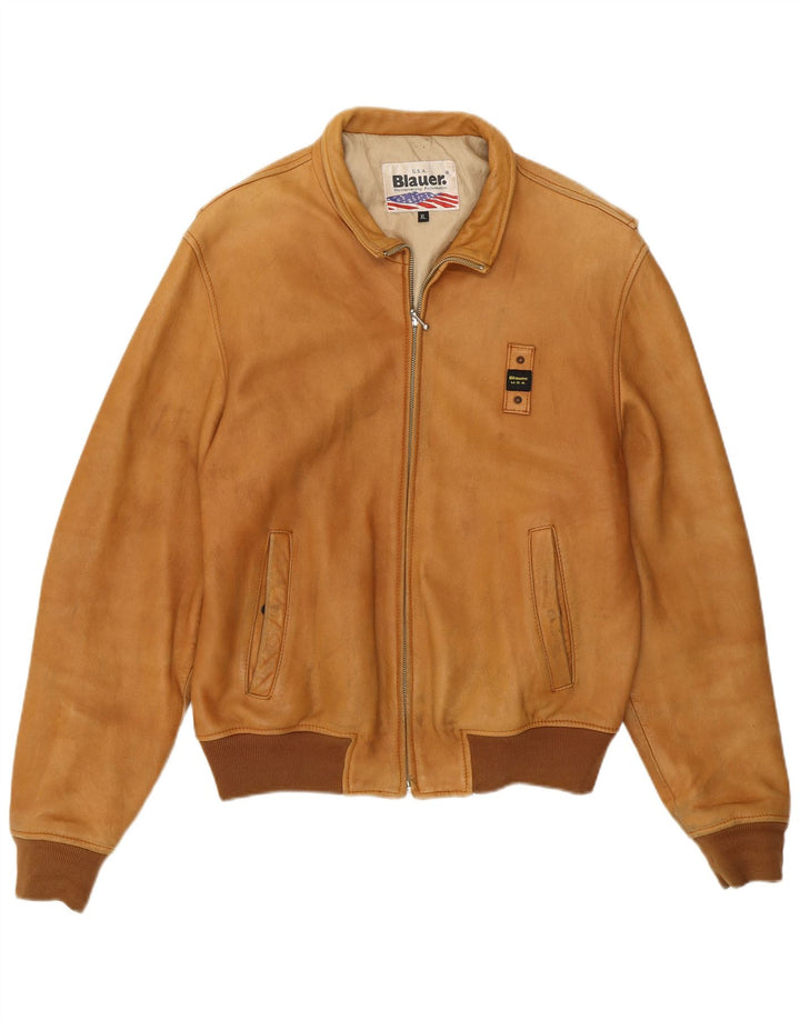 Blauer Chaqueta Bomber de Cuero para Mujer UK 18 XL Cuero Marrón