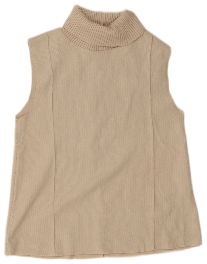 Zara Mujer Roll Neck Chaleco Top UK 10 Small Beige Poliéster