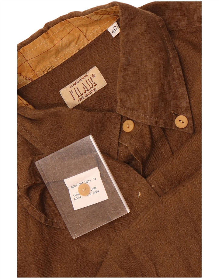 ALVIERO MARTINI Camisa Hombre Talla 40 Lino Marrón Medio