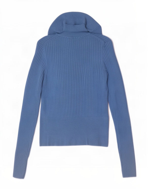 Zara Mujer Crop Roll Neck Jumper Sweater UK 8 Small Viscosa Azul