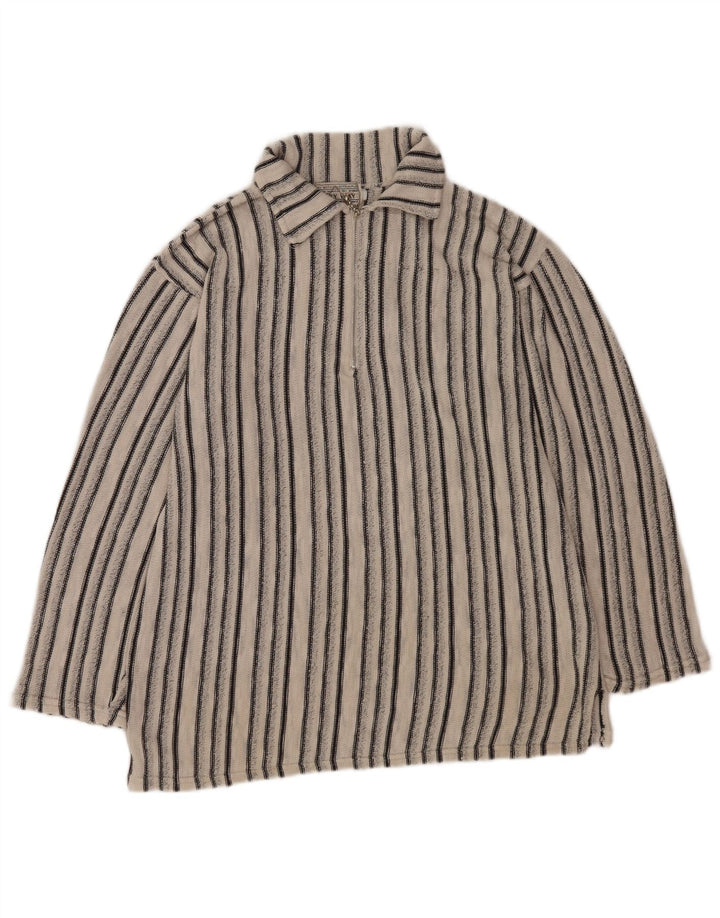 Vintage hombres polo cuello jersey suéter medio blanco rayas