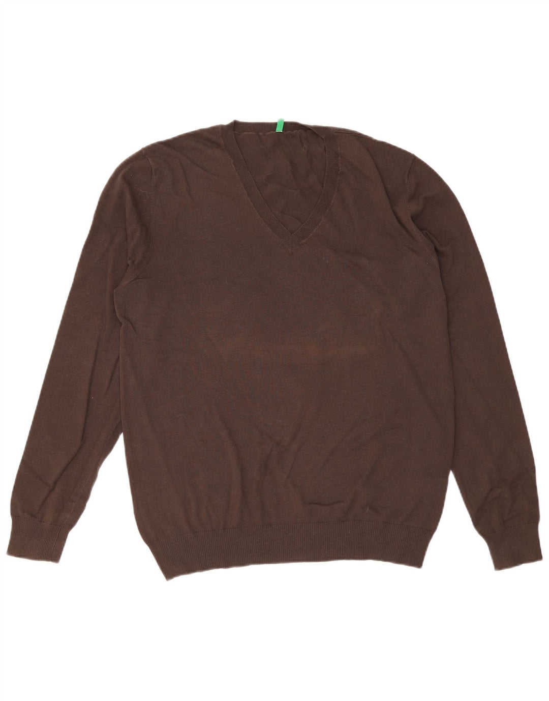 Benetton Jersey Con Cuello En V Para Hombre Large Marrón Algodón