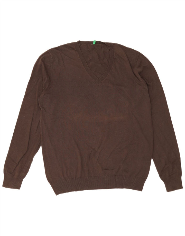 Benetton Jersey Con Cuello En V Para Hombre Large Marrón Algodón