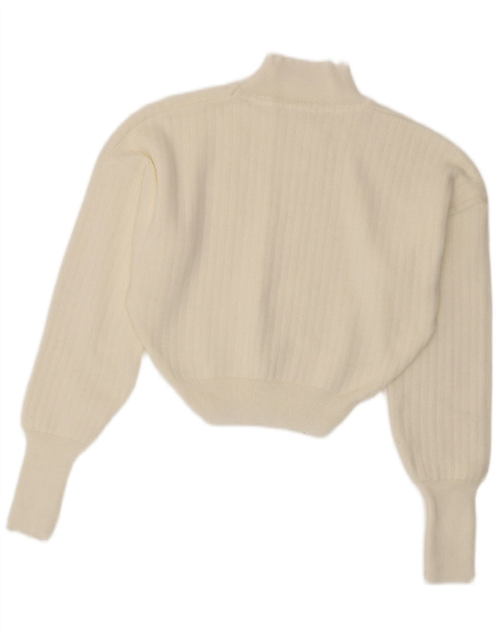 Vintage mujeres crop tortuga cuello jumper suéter Reino Unido 14 medio blanco