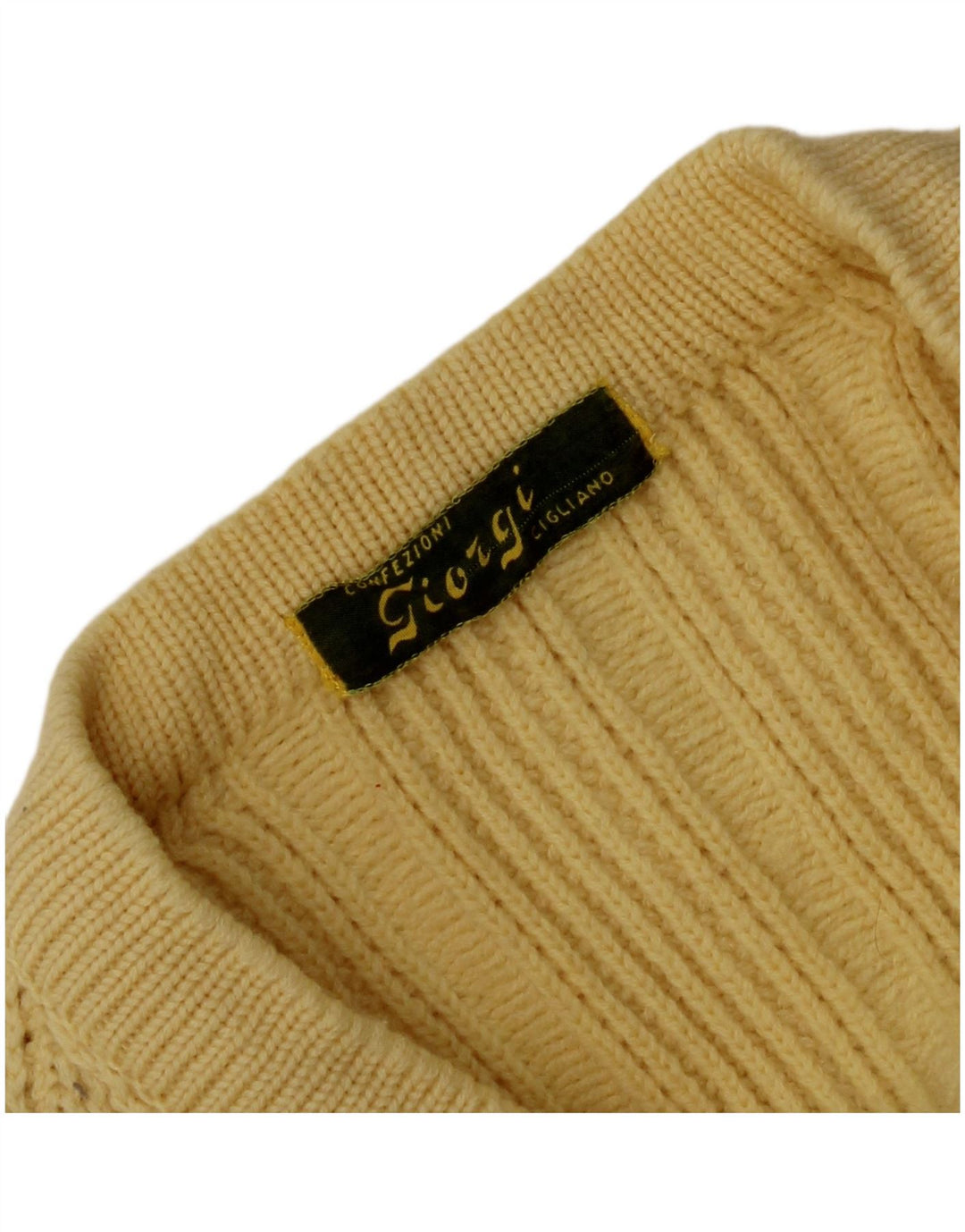 Vintage hombres V-cuello jumper suéter medio amarillo