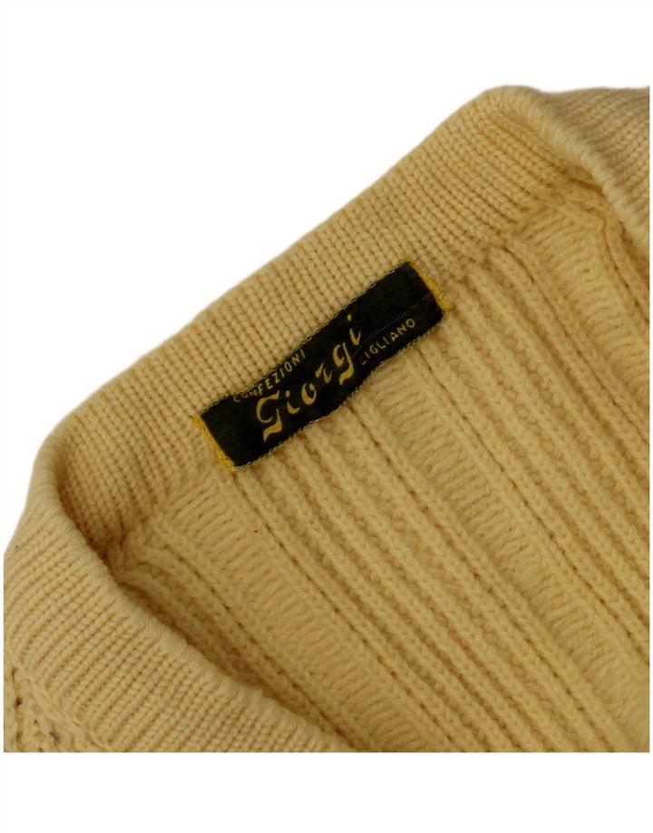 Vintage hombres V-cuello jumper suéter medio amarillo
