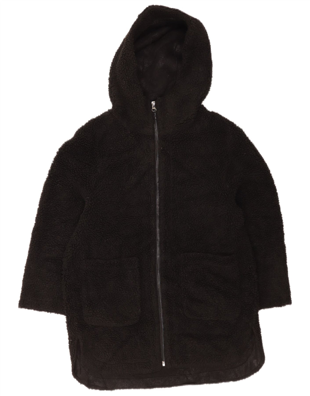 Zara Mujer Chaqueta Polar Extragrande Con Capucha UK 6 XS Poliéster Negro
