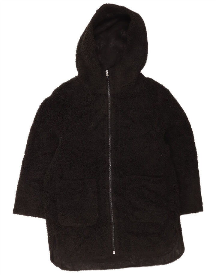 Zara Mujer Chaqueta Polar Extragrande Con Capucha UK 6 XS Poliéster Negro