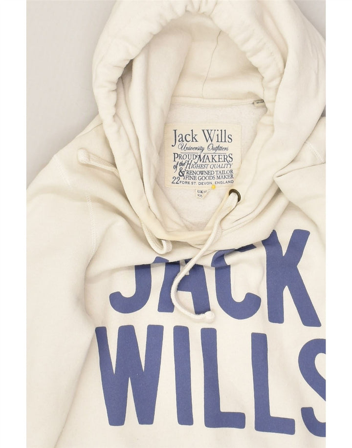 JACK WILLS Womens Graphic Hoodie Jumper UK 10 Small  White Cotton | Vintage Jack Wills | Thrift | Second-Hand Jack Wills | Used Clothing | Messina Hembry 