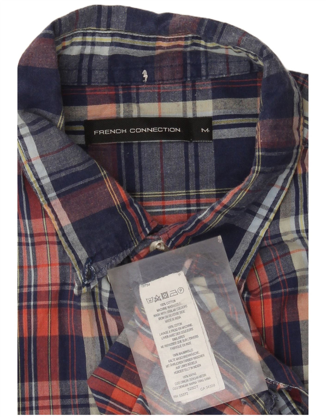 Camisa de hombre French Connection de algodón a cuadros azul marino mediano