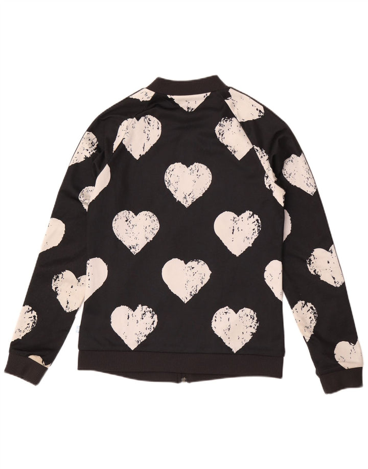 Adidas Mujer Gráfico Chándal Top Chaqueta IT 42 Medio Negro Corazón