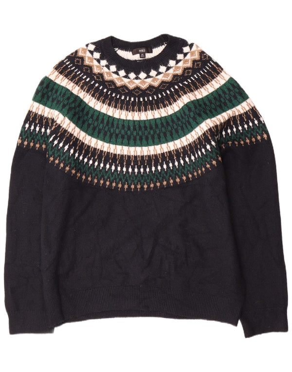 Marks & Spencer - Jersey para hombre con cuello barco, talla 2XL, color negro, acrílico Fair Isle