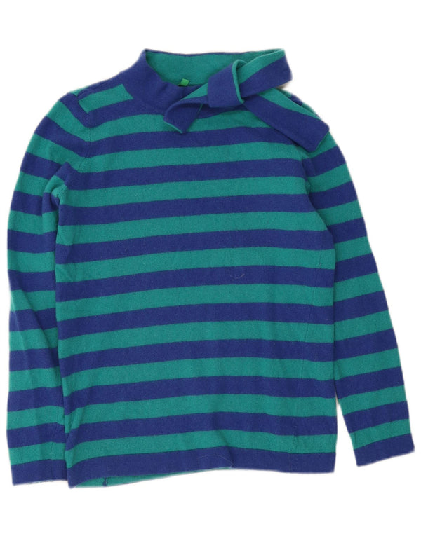 Benetton Womens Turtle Neck Jumper Sweater UK 10 Small Blue Striped