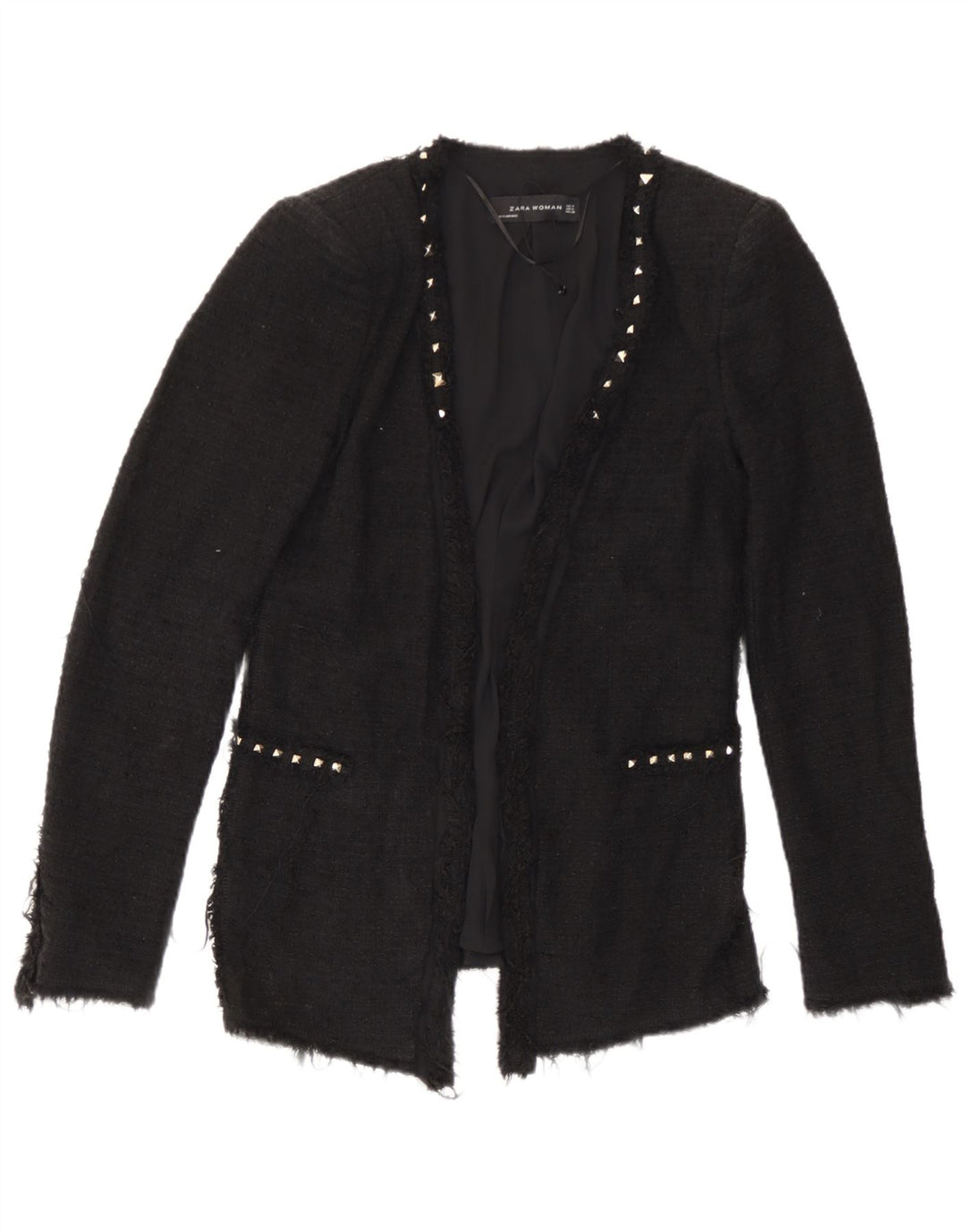Zara Chaqueta Americana Abierta para Mujer UK 12 Mediana Algodón Negro