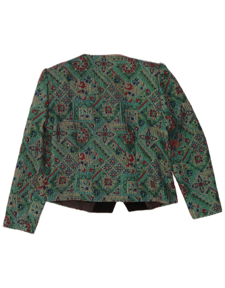 Vintage mujer crop blazer chaqueta IT 46 acetato geométrico verde grande