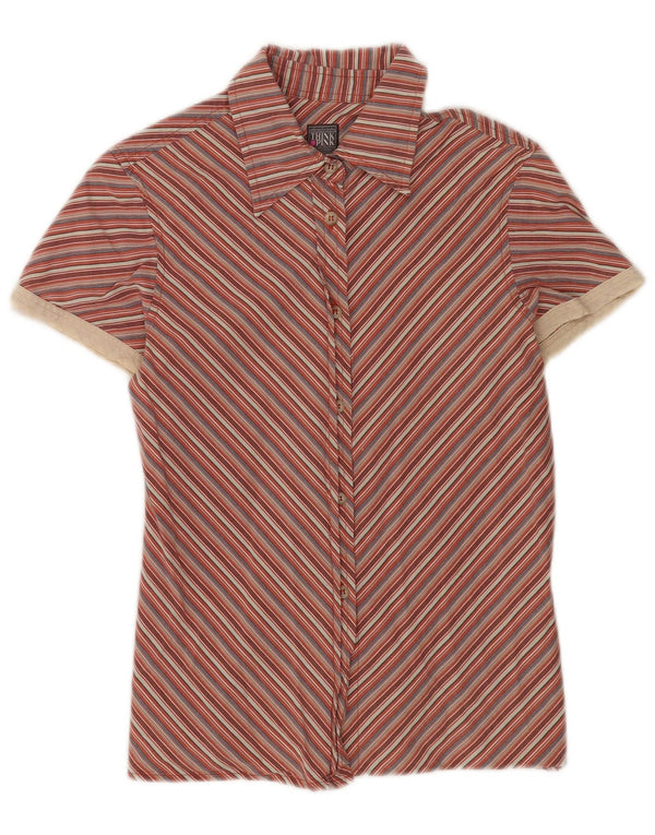 Think Pink Camisa de manga corta para mujer UK 10 Small Red Stripe Cotton
