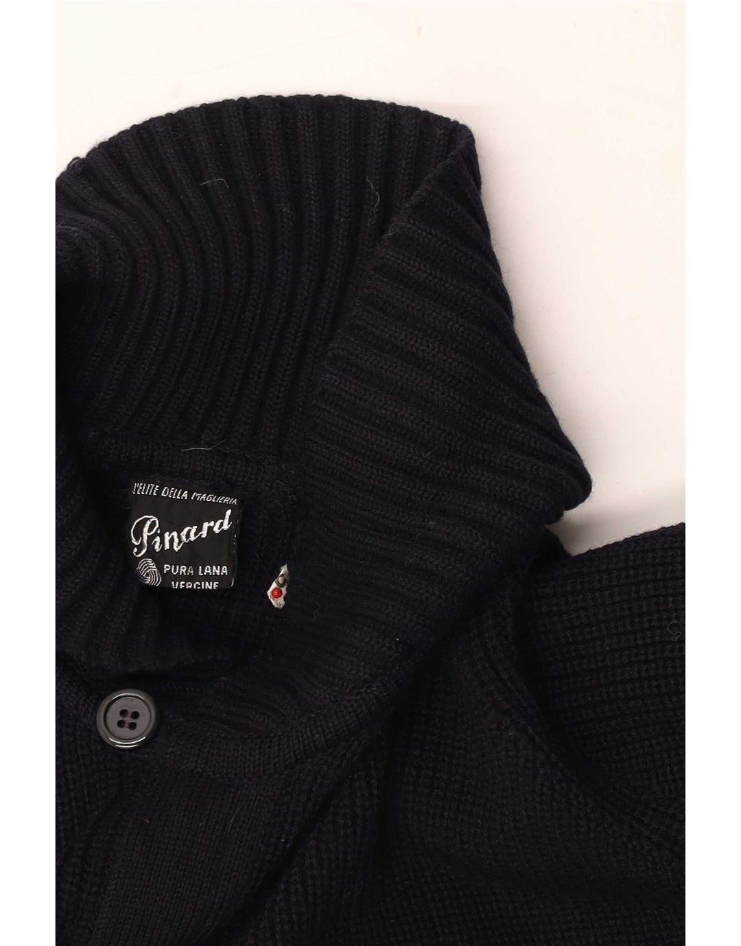 Vintage hombres Cardigan suéter medio azul marino lana virgen