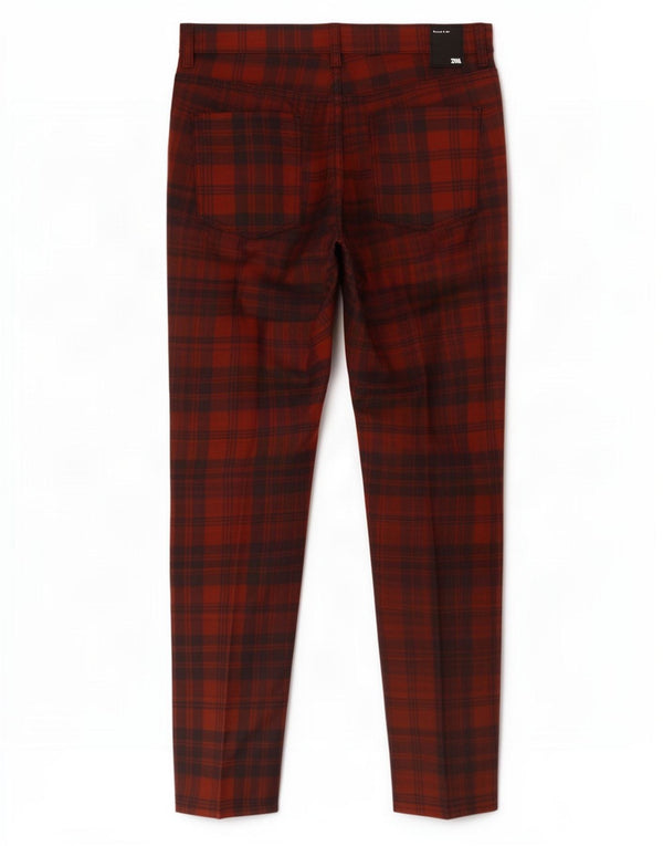 Zara Pantalones Casuales Slim para Mujer EU 42 Large W32 L27 Algodón A Cuadros Rojos