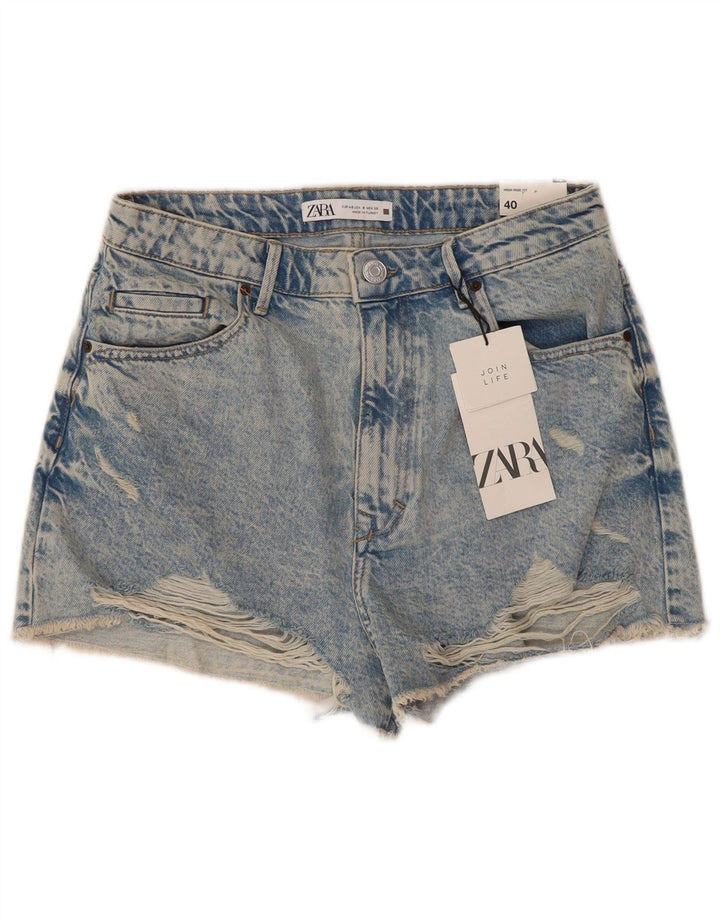 ZARA Mujer Shorts Denim Desgastados EU 40 Medium W30 Algodón Azul