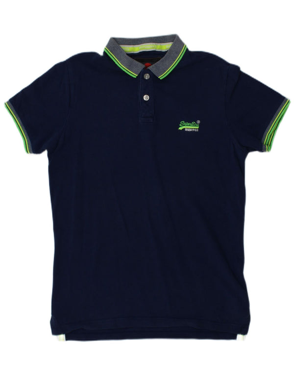 SUPERDRY Polo para hombre grande de algodón azul marino