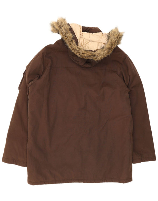 Slam Abrigo acolchado con capucha para hombre UK 42 XL Nylon marrón