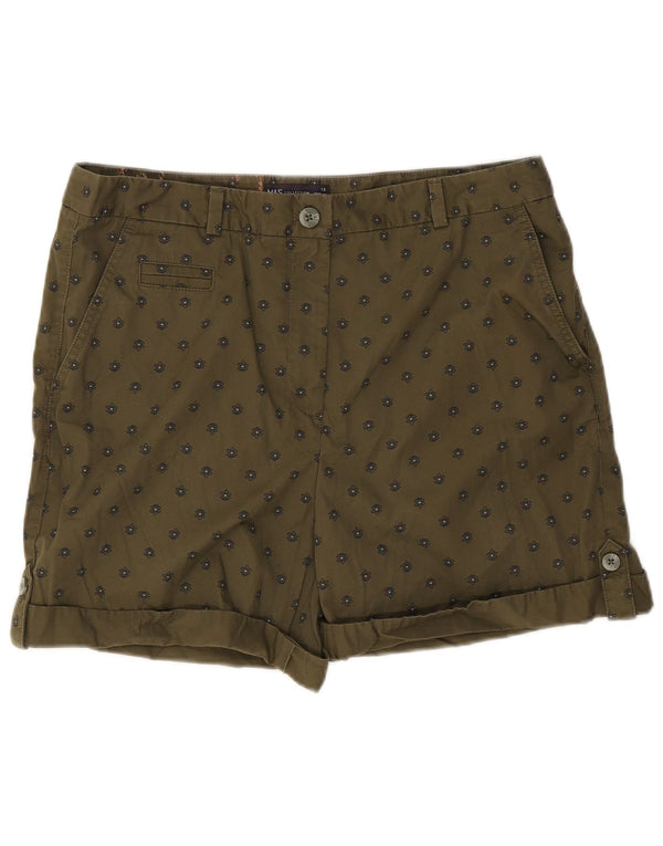 Marks & Spencer Pantalones cortos chinos para mujer UK 14 Large W34 Algodón floral caqui