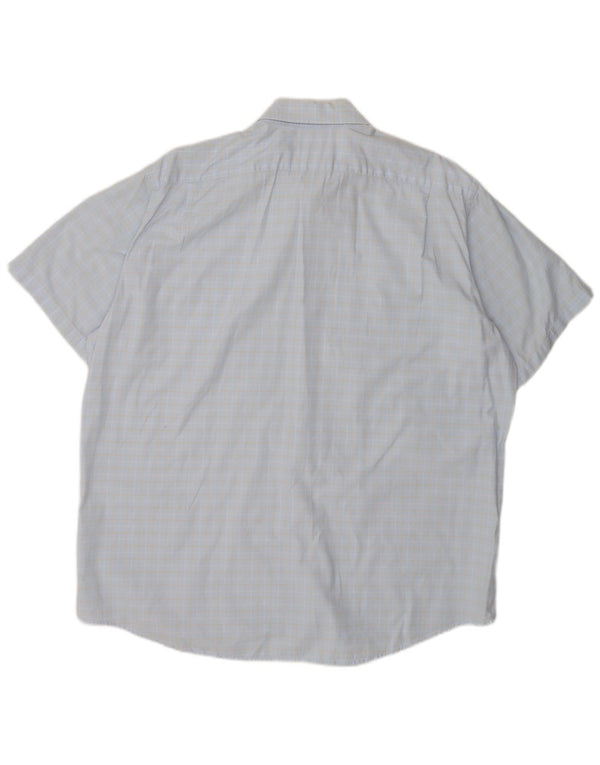 Lacoste Mens Short Sleeve Shirt Size 43 XL Blue Plaid Cotton