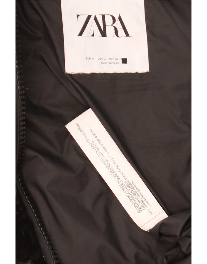 ZARA Hombre Chaleco acolchado con capucha ES 38 Mediano Negro Poliéster