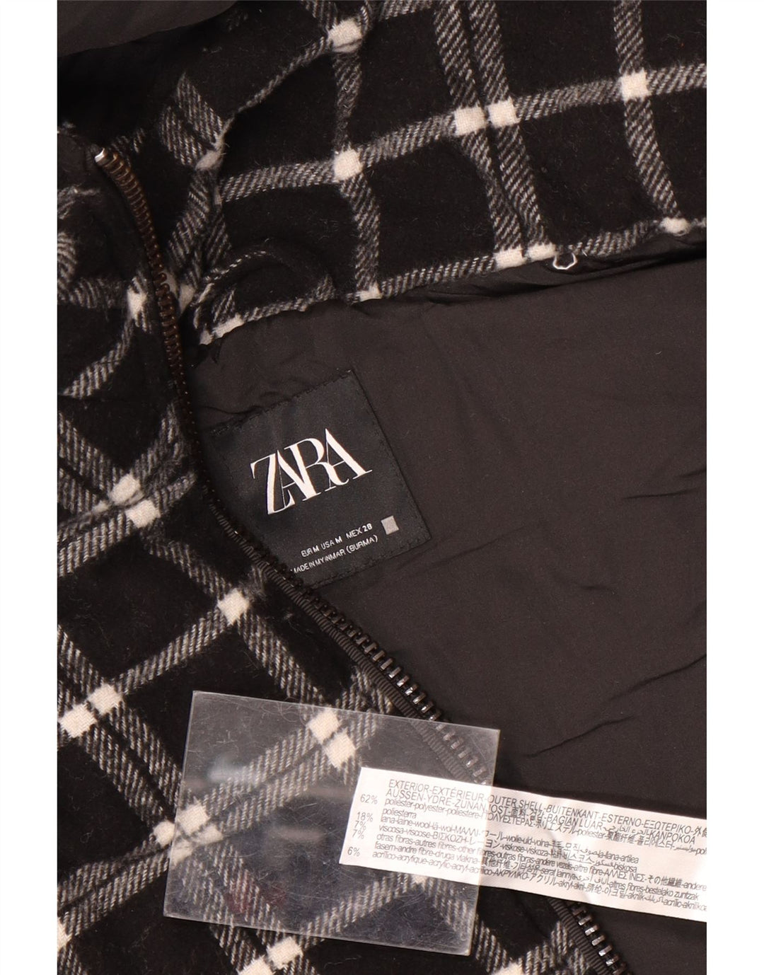 Zara Mujer Chaleco Acolchado Corto Extragrande Con Capucha UK 44 Medium Black Check