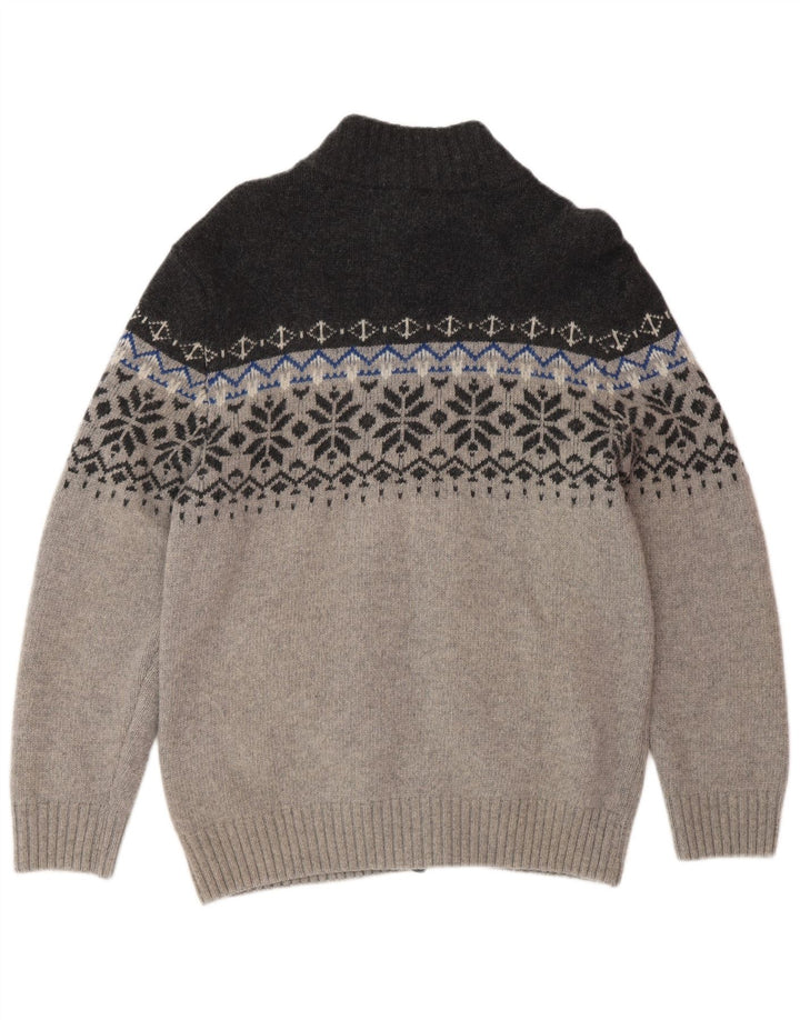 NORTH ROUTE Suéter tipo jersey con cuello y cremallera para hombre, talla grande, gris, Fair Isle