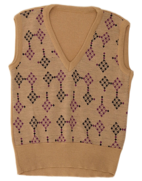 Vintage hombres chaleco tanque top pequeño beige geométrico