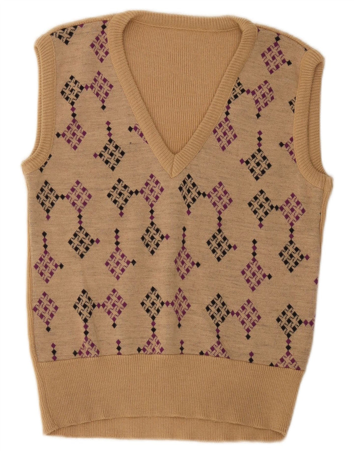 Vintage hombres chaleco tanque top pequeño beige geométrico