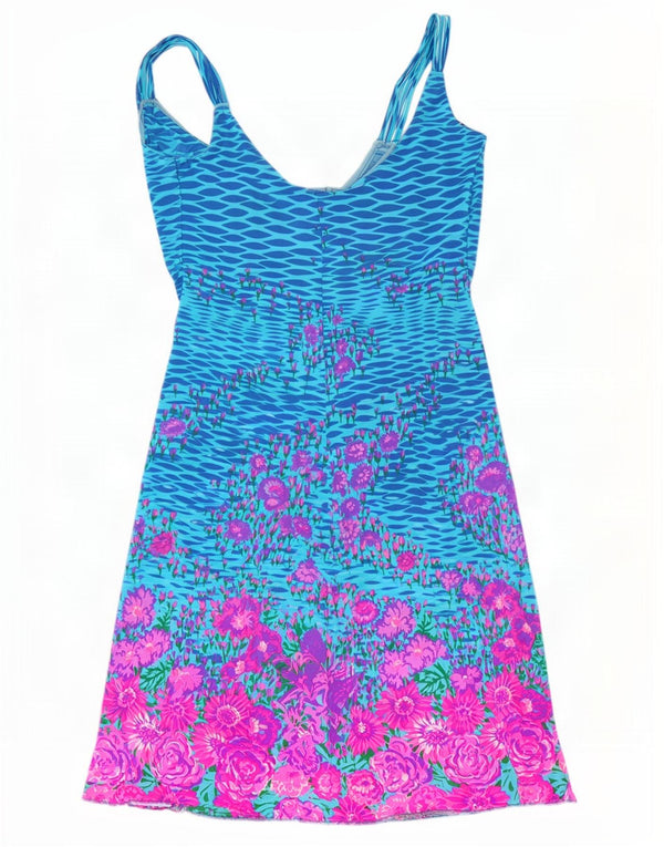 Vintage mujer vestido de verano IT 46 grande azul floral