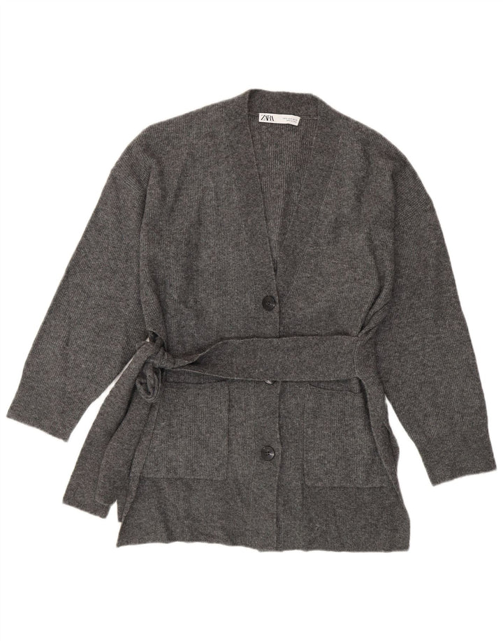 ZARA Suéter Cárdigan Largo De Ajuste Holgado Para Mujer UK 40 Pequeño Acrílico Gris
