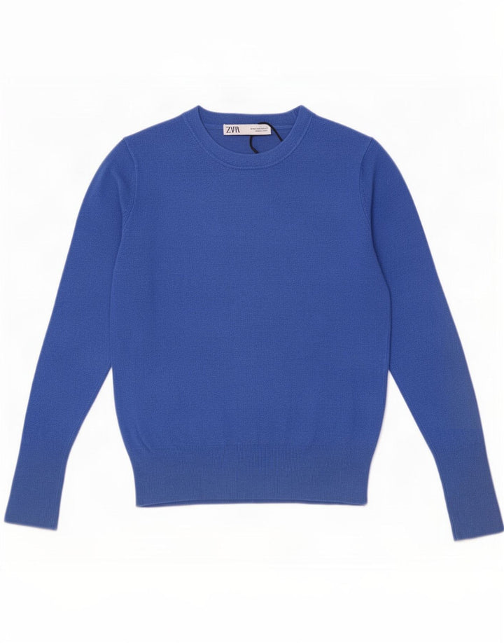 Zara - Jersey con cuello barco para mujer, talla 40, viscosa azul medio
