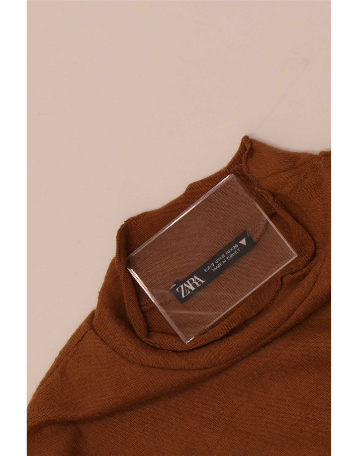 Zara Mujer Crop Top Manga Larga UK 8 Small Marrón