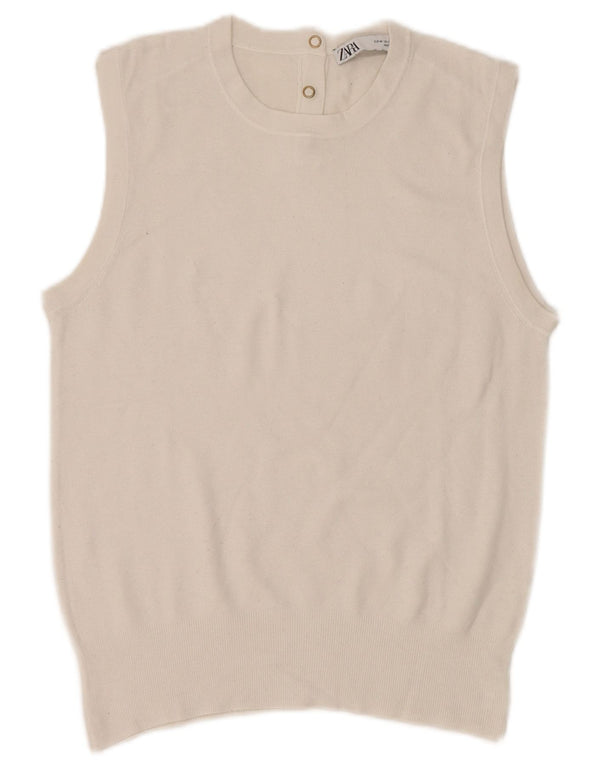 Zara Mujer Chaleco Top UK 12 Medium Blanco