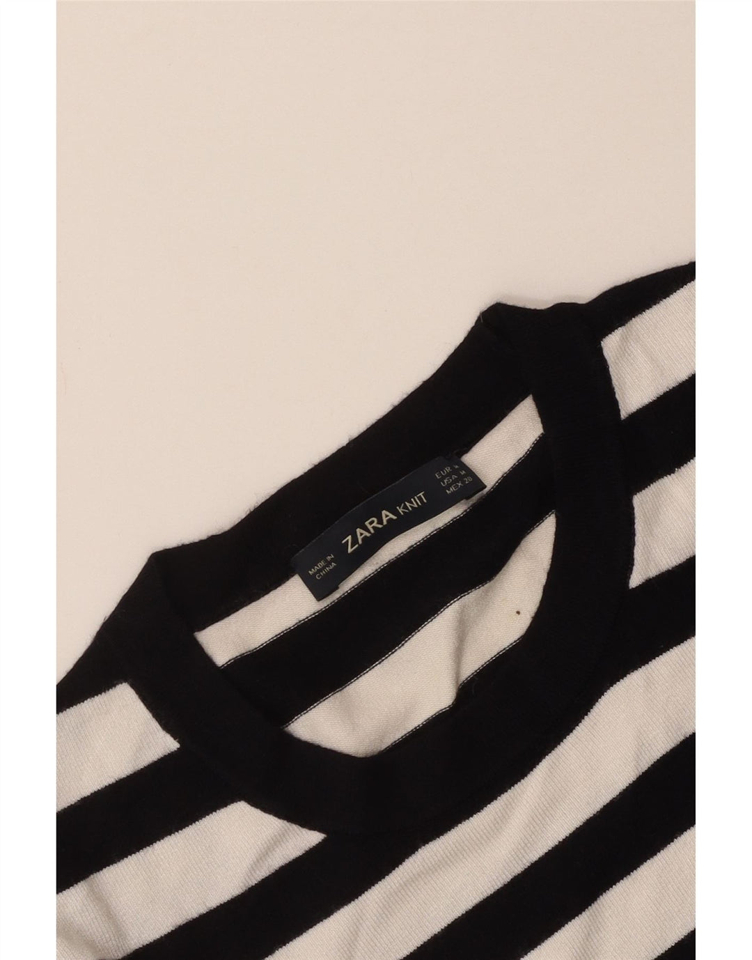 Zara - Jersey de cuello redondo para mujer, talla 40, talla mediana, color negro a rayas