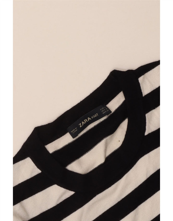 Zara - Jersey de cuello redondo para mujer, talla 40, talla mediana, color negro a rayas