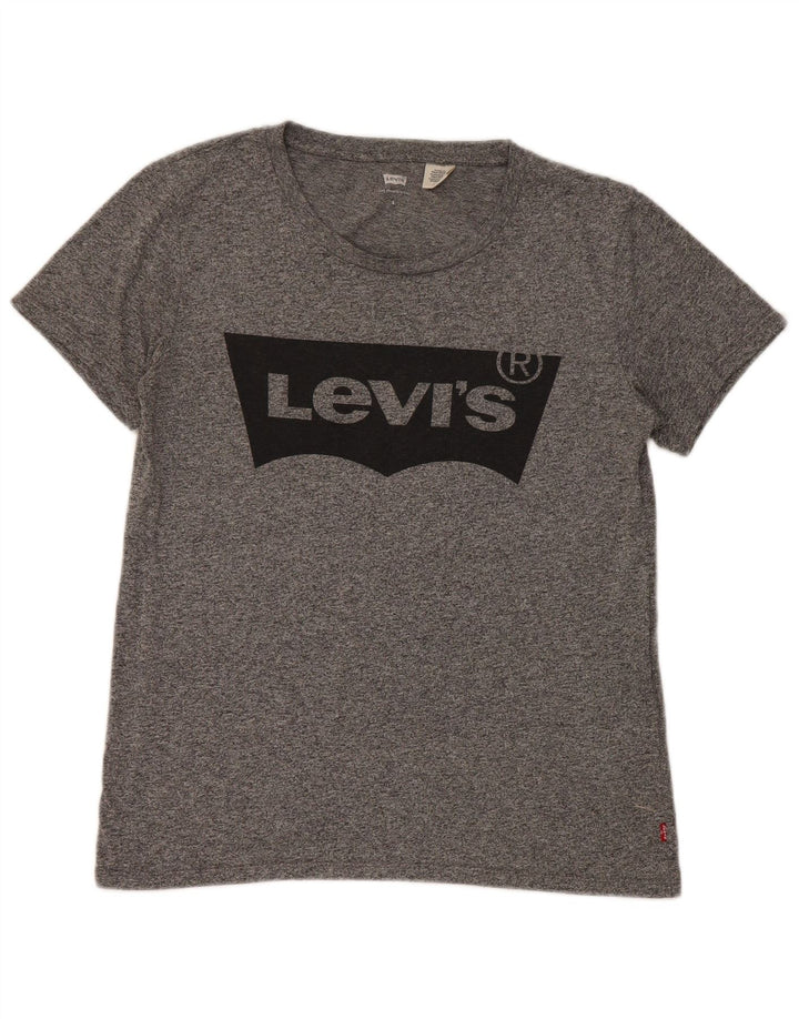 Levi's Camiseta gráfica para mujer Top UK 10 Small Grey Moteado Poliéster