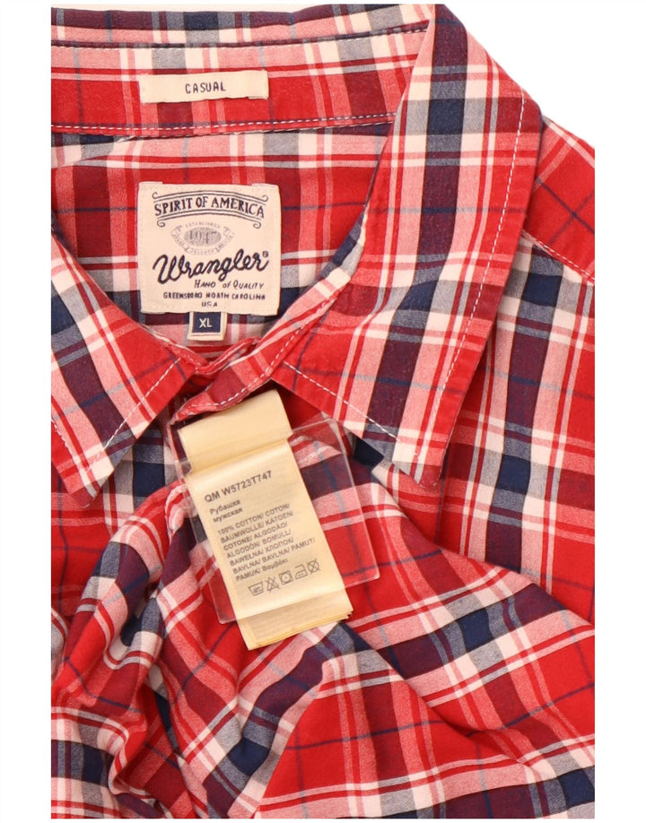 WRANGLER Camisa de manga corta para hombre, ajuste casual, XL, algodón a cuadros rojos