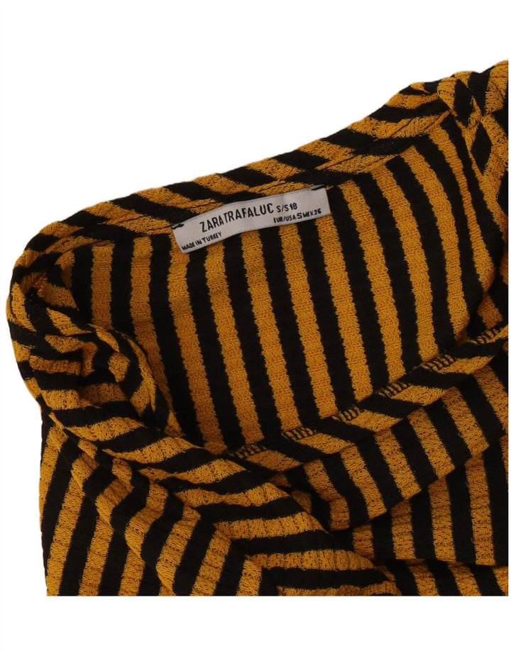 Zara Mujer Crop Blusa Top UK 10 Small Amarillo Rayas