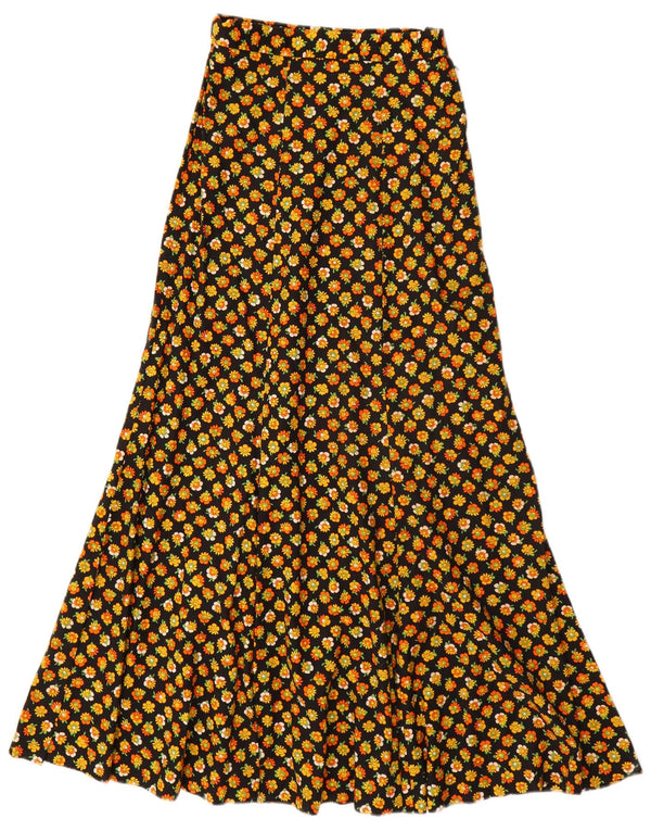 VINTAGE Mujer Maxi A-Line Falda EU 34 2XS W24 Algodón Floral Negro