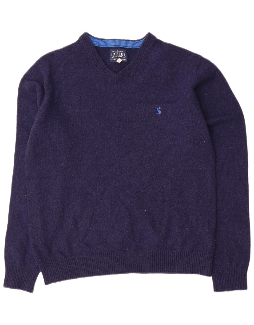 Jersey Joules Hombre con cuello en V de lana azul marino medio