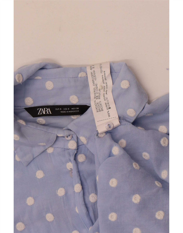 Zara Mujer Camisa UK 10 Small Azul Lunares Poliéster
